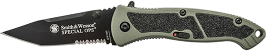 Smith & Wesson Special Ops SPECM 7.4in S.S. Assisted Opening Knife with 3.1in Tanto Blade and Aluminum Handle for Outdoor, Tactical, Survival and EDC
