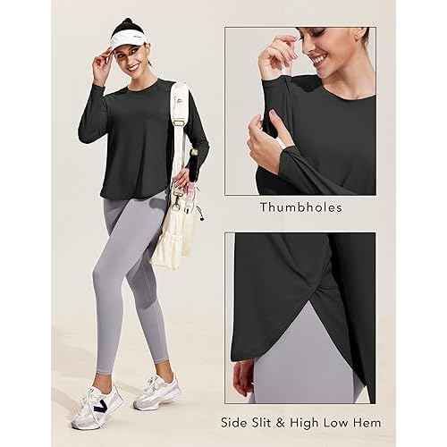 PINSPARK Long Sleeve Workout Tops for Women UPF 50+ Sun Shirts UV Protection Hiking Athletic Tops Quick Dry Yoga Shirts