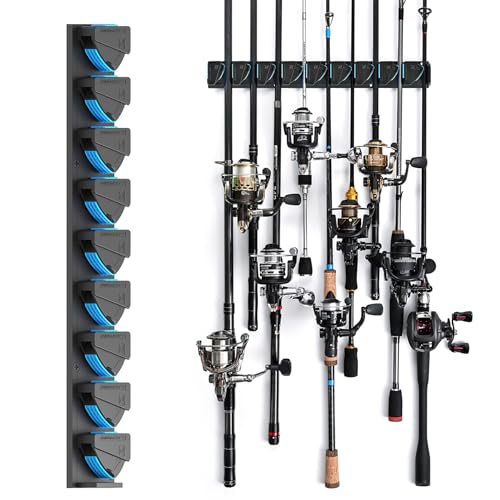 RESTCLOUD Fishing Rod Holder Vertical 3 Slots Blue 9 Slots Storage Rack
