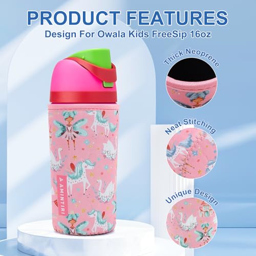Kids Water Bottle Sleeve for Owala 16 oz Fairy Castle Neoprene Cover - Boys Girls