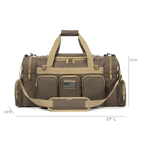 Heavy Duty Tactical Range Duffel Bag 27 Inch Khaki with US Flag Patch & Lockable Zippers