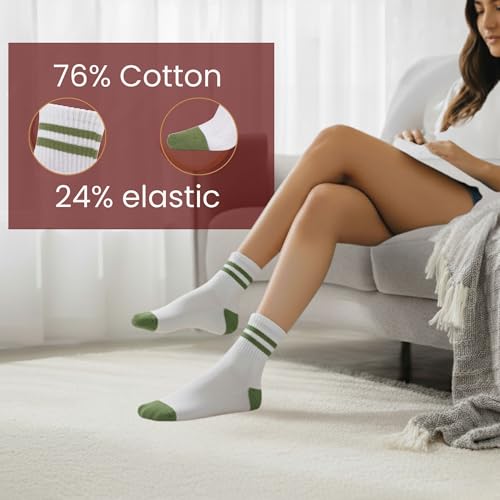 Forever Bambe Mini Crew Socks for Women 4-Pack Pastels Cushioned Bottom Retro Striped Athletic Socks - Short Calf Style