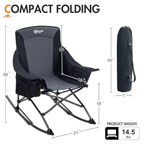 Portable Outdoor Rocking Camping Chair with Foldable Design - Black Gray