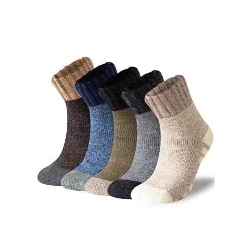 Wool Socks for Mens, 5 Pairs Thermal Warm Hiking Super Thick Crew Work Cushion Sock for Men Winter Cold Weather