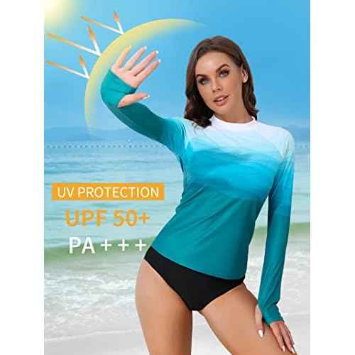 ATTRACO Women's Rash Guard Swim Shirt Long Sleeve Uv Sun Protection Quick Dry Lightweight Printed Shirts with Thumb Holes