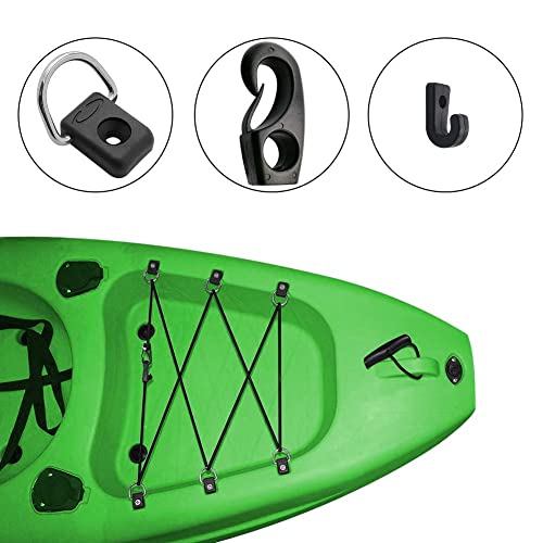 Kayak Deck Rigging Kit with 8ft Bungee Cord, D Rings, Hooks & Screws