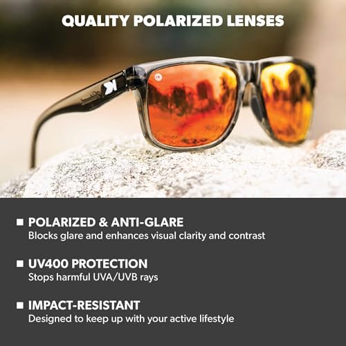 Polarized Sunglasses for Men & Women - Large Torrey Pines Style, UV400, Clear Grey / Red Sunset