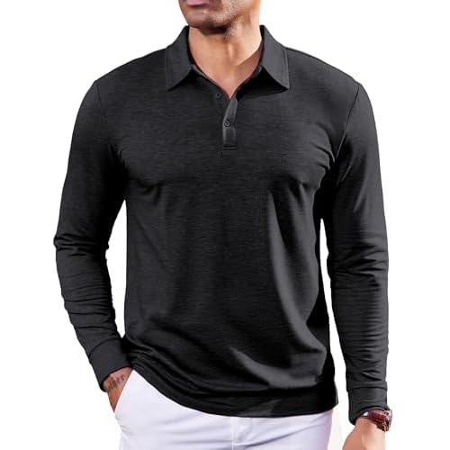 COOFANDY Mens Polo Shirts Long Sleeve Casual Lightweigt Golf Polos Button Collared Tshirt
