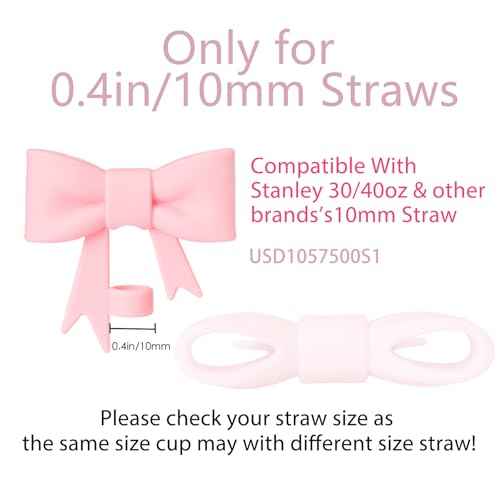 Pink Silicone Bow Straw Covers Cap Toppers+Boot Compatible with Stanley Cups,Cute 10mm Straws Topper Bottle Boots for 40oz Tumbler with Handle,Stanleys Cup Accessories Set,3Pcs