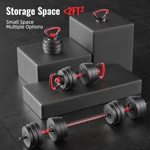Fitvids Multi-Functional Portable Changeable Dumbbell and Barbell Kettlebell Set - Adjustable Weights