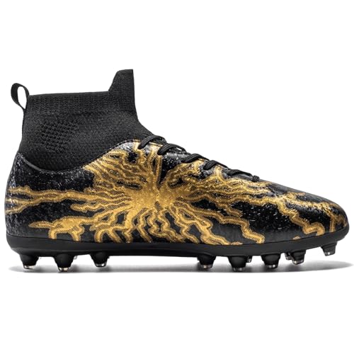 Kids Soccer Cleats Boys Girls Turf Training Football Shoes - 3 Big Kid Black