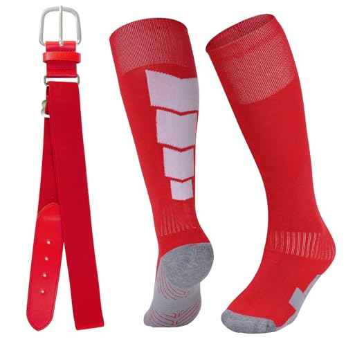Dxhycc Youth Baseball Socks and Belt Combo Set Adjustable Softball Baseball Socks and Belt for Boys Girls