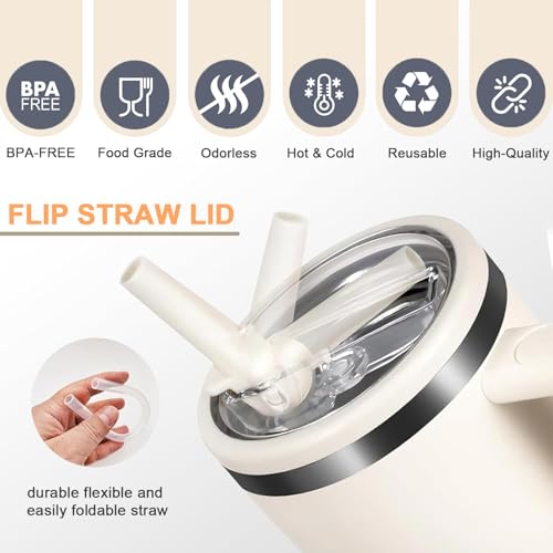 2 Pack 40 oz Flip Straw Leak Proof Lid for Stanley H2.0 Quencher, Stanley Lid Replacement 40 oz for Stanley Cup Accessories ProTour, No Spill Proof Straw Cover for Stanley