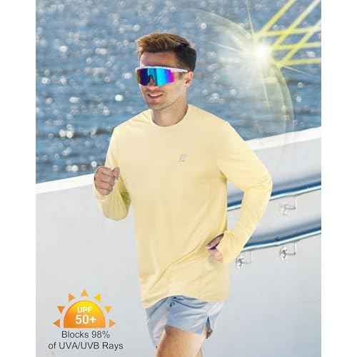 Mens UPF 50+ Rash Guard Swim Shirts, Cooling Dry UV Sun Protection Long Sleeve SPF Shirts for Fishing Hiking Running