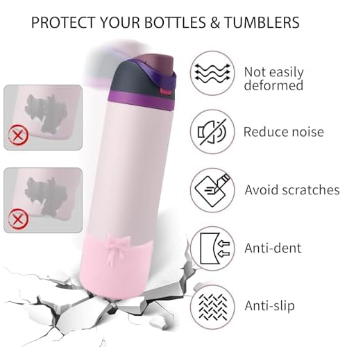 Glitter Bow Silicone Boot for Owala 32oz, Anti-Slip Protective Sleeve Bottom Bumper Protector for FreeSip, Twist, and Flip Stainless Steel Water Bottles Accessories, BPA Free