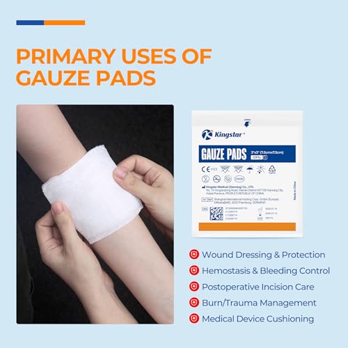3x3 Inch Sterile Cotton Gauze Pads 12-Ply Bulk Wound Dressings 100 Pack