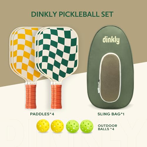 Pickleball Paddles Set of 2/4 - USAPA Approved Graphite Paddle with Wave Check - Dark Green 4-Wave Check Variation