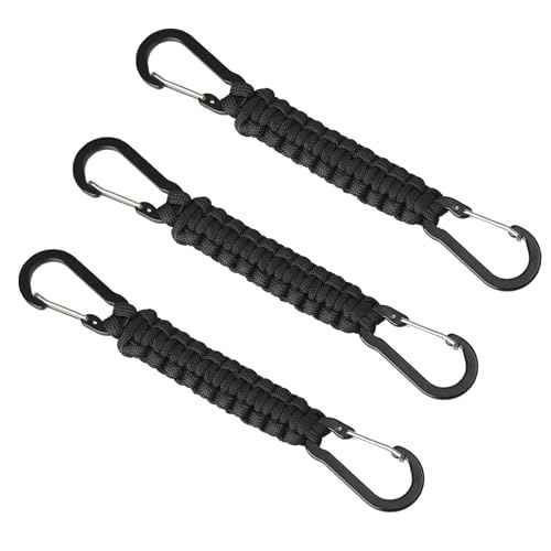 Paracord Keychain Carabiner Clips 3 Pack, Small Carabiner Clip D Ring Lanyard Hanger Hook for Water Bottle, Ideal for Outdoor Hiking, Fishing, and Camping or as A Key Organizer for Men