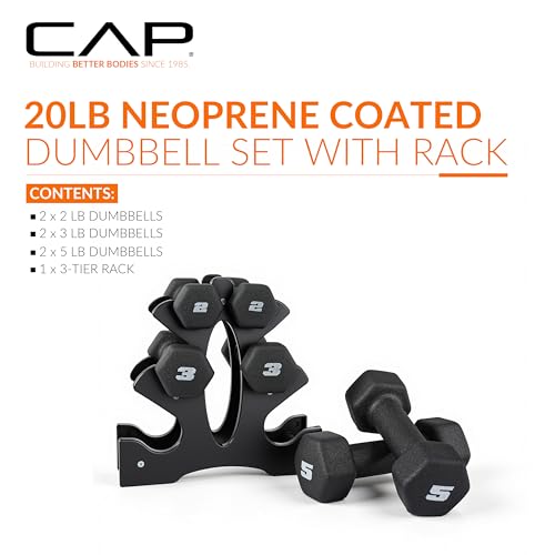 20 lb Neoprene Dumbbell Set with Storage Rack, Non-Slip Hex Design