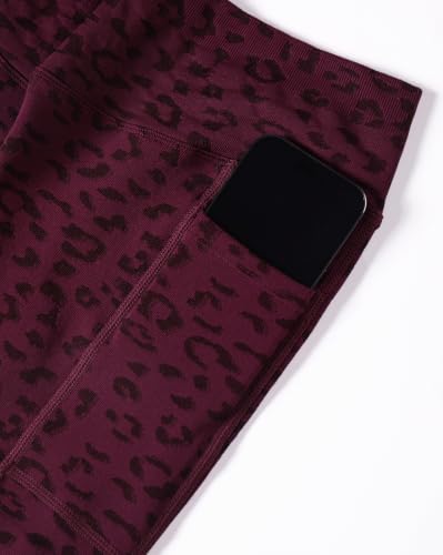 AUROLA Leopard Seamless Athletic Shorts with Pockets - Medium Leo Black Cherry