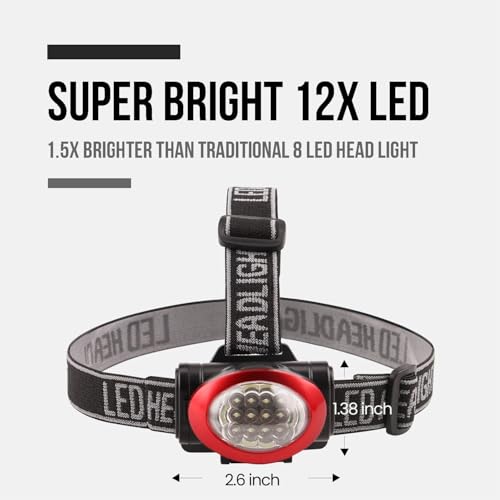 LED Headlamp 10 Pack - 12 LED Portable Headlight with 3 Modes for Camping Running Hiking