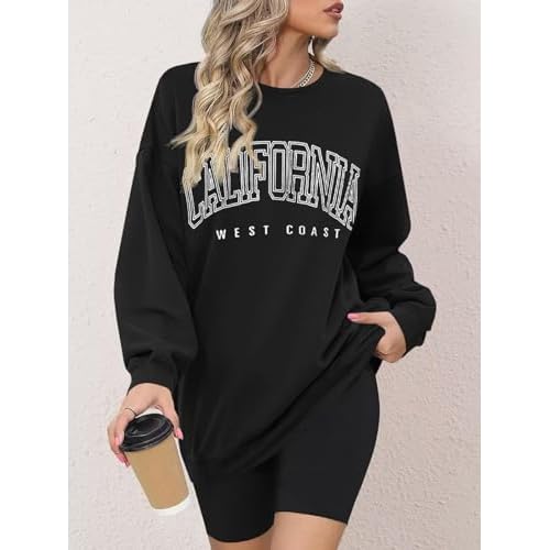 Langwyqu Women's Oversized Sweatshirt Los Angeles California Crewneck Long Sleeve Casual Loose Pullover Tops