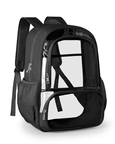 X-Large Clear Backpack with Reinforced Straps - Black, 18x8x13 Inches