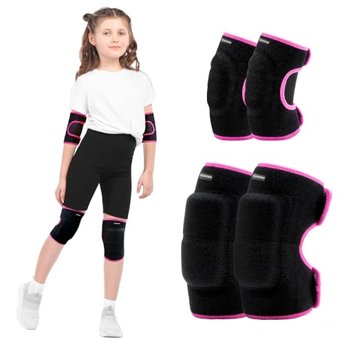 Kids Black-Pink Knee and Elbow Pads Set for Sports Safety - S