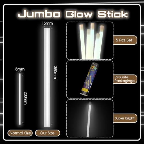 Lewtemi 5 Pcs Large Glow Sticks, 14 Inch Jumbo Light up Sticks Holiday Colorful Sticks Emergency Glow in The Dark Party Supplies for Camping, Halloween, New Year