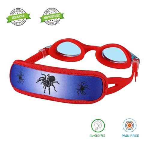 Kid swim goggles Age 3-8,Toddler Goggles No Hair Pull, Children Swimming goggles Fbric Strap