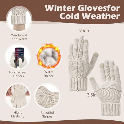 Beige 3-in-1 Winter Scarf Hat and Glove Set for Women