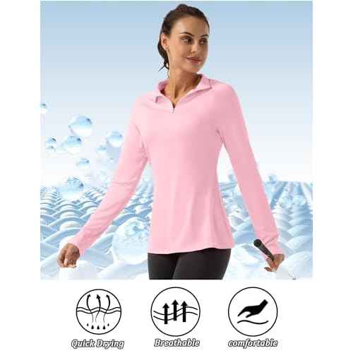 FKEEP Women's Polo Shirts Long Sleeve UPF 50+ Sun Protection Tennis Golf Workout Tops Sport Zipper V Neck