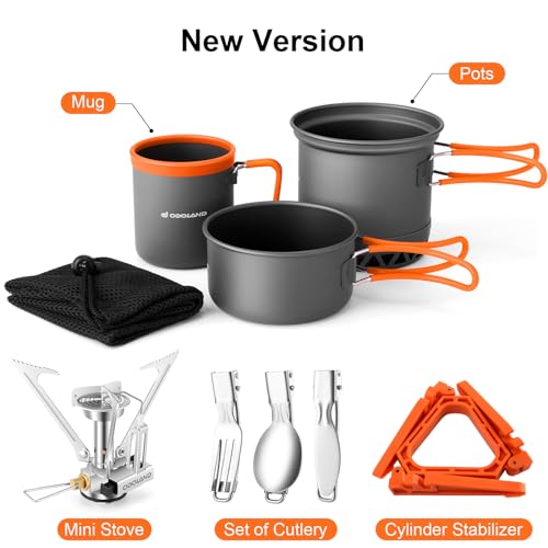 Odoland Camping Pots with Heat Exchanger Set2 – Portable Stove & Mess Kit