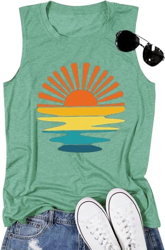 Large Light Green Sunrise Sunset Sunshine T-Shirt for Women Outdoor Beach Hawaii Nature