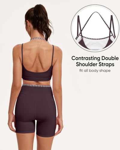 OMKAGI Workout Sets for Women Gingham Chocolate Cherry 4.5 Inch Shorts & Sports Bra