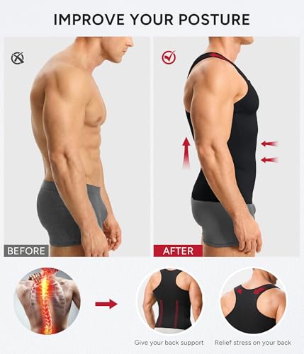 Men's Black Large Compression Shirt Body Shaper Tank Top - Shapewear for Men