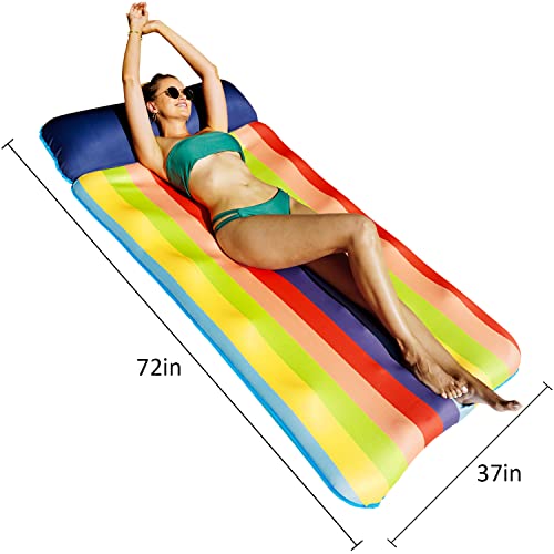 FindUWill Inflatable Pool Float with Headrest - Extra Large 72x37 Inches, Colorful Stripes