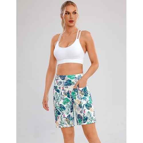 Quenteen Bermuda Shorts for Women 9" Knee Length Athletic Sweat Shorts High Waisted Yoga Jogger