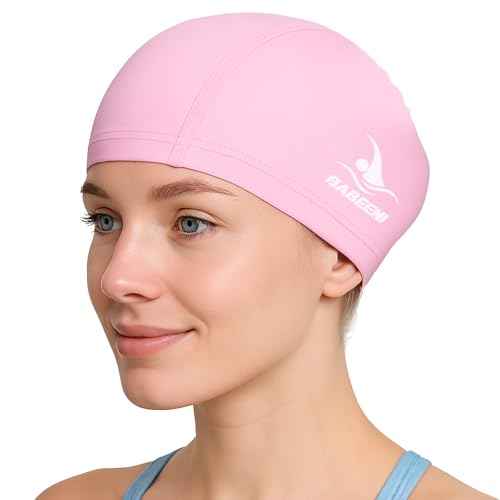 Fabric Swim Cap - One Size Pink Swim Cap, Cloth Swimcap for Long and Short Hair for Men, Women, Boy, Girl, Lightweight and Comfortable, Perfect for Pool, Beach, Lap Swimming