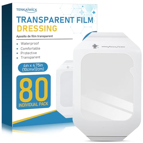 80 Packs Transparent Film Dressing 4" x 4.75", Waterproof Bandages for Wounds, Wound Dressing for Shower or IV Shield, Tattoo Aftercare Bandage, Clear Bandages for Wound Care