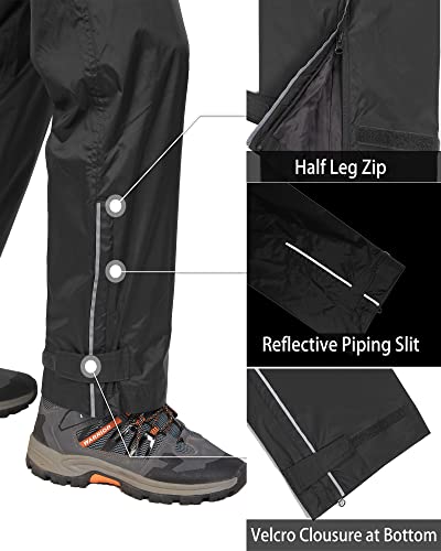 Men's Waterproof Rain Pants - Windproof Over Pants, 34W x 32L, Black