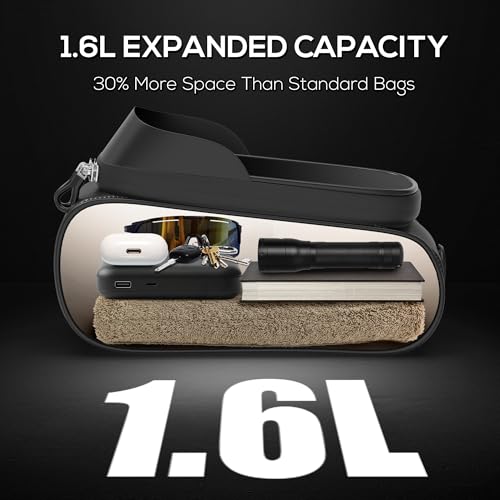 VARUN Bike Frame Bag with Touchscreen Window, Waterproof Phone Tube Bag, 1.6L Shockproof Top Tube Storage Pouch, Quick-Access Zipper, Fits Smartphones up to 7¡±