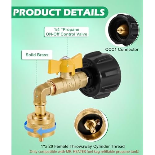 WADEO Propane Refill Adapter for 1lb Fuel Keg, Propane Adapter 20lb to 1lb Converter with Control Valve ONLY for Fuel Keg Refillable Propane Cylinder 1 lb