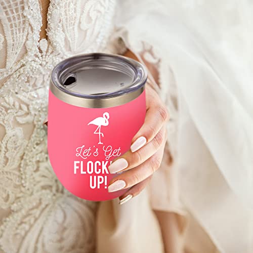 Pink Flamingo 12oz Flocked Wine Tumbler with Lid & Straw - Birthday Gift