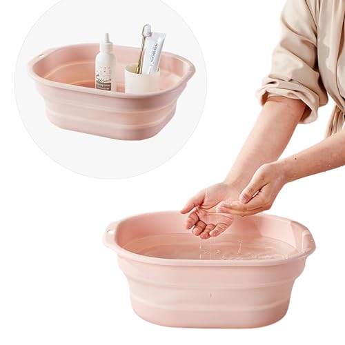 Pink Collapsible Wash Basin Set of 2 Portable Folding Plastic Bins for Laundry & Camping