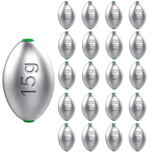 Egg Lead Fishing Sinkers Assorted Sizes - 15g, 20pcs, Oval Shape, Smooth Hole, Saltwater & Freshwater Tackle