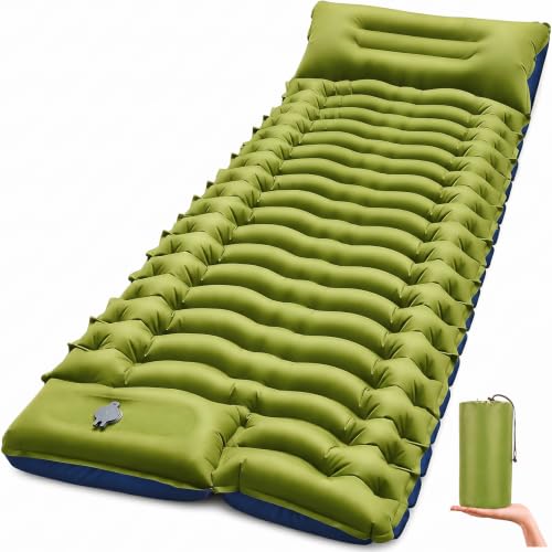 Overmont Ultralight Camping Sleeping Pad with Pillow & Foot Pump - Bluegreen