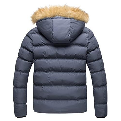 Pursky Men's Puffer Jacket Waterproof Winter Bubble Coats Ski Parka Fur Hooded