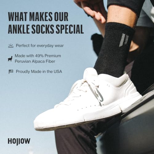 HOLLOW Alpaca Ankle Socks for Men & Women - Moisture Wicking, Large Grey - 1 Pair