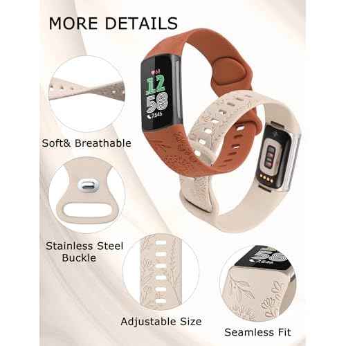 Minyee 3 Packs Floral Engraved Band Compatible with Fitbit Charge 6 Bands/Fitbit Charge 5 Bands Women, Cute Soft Silicone Dandelion Flower Pattern Sport Designer Fancy Summer Strap for Charge 6/5